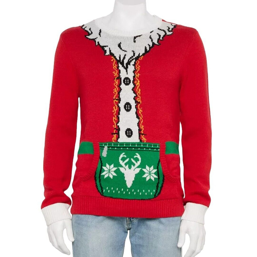 Men's NEW Santa Suit Holiday Ugly Christmas Sweater Large Knit Long Sleeve